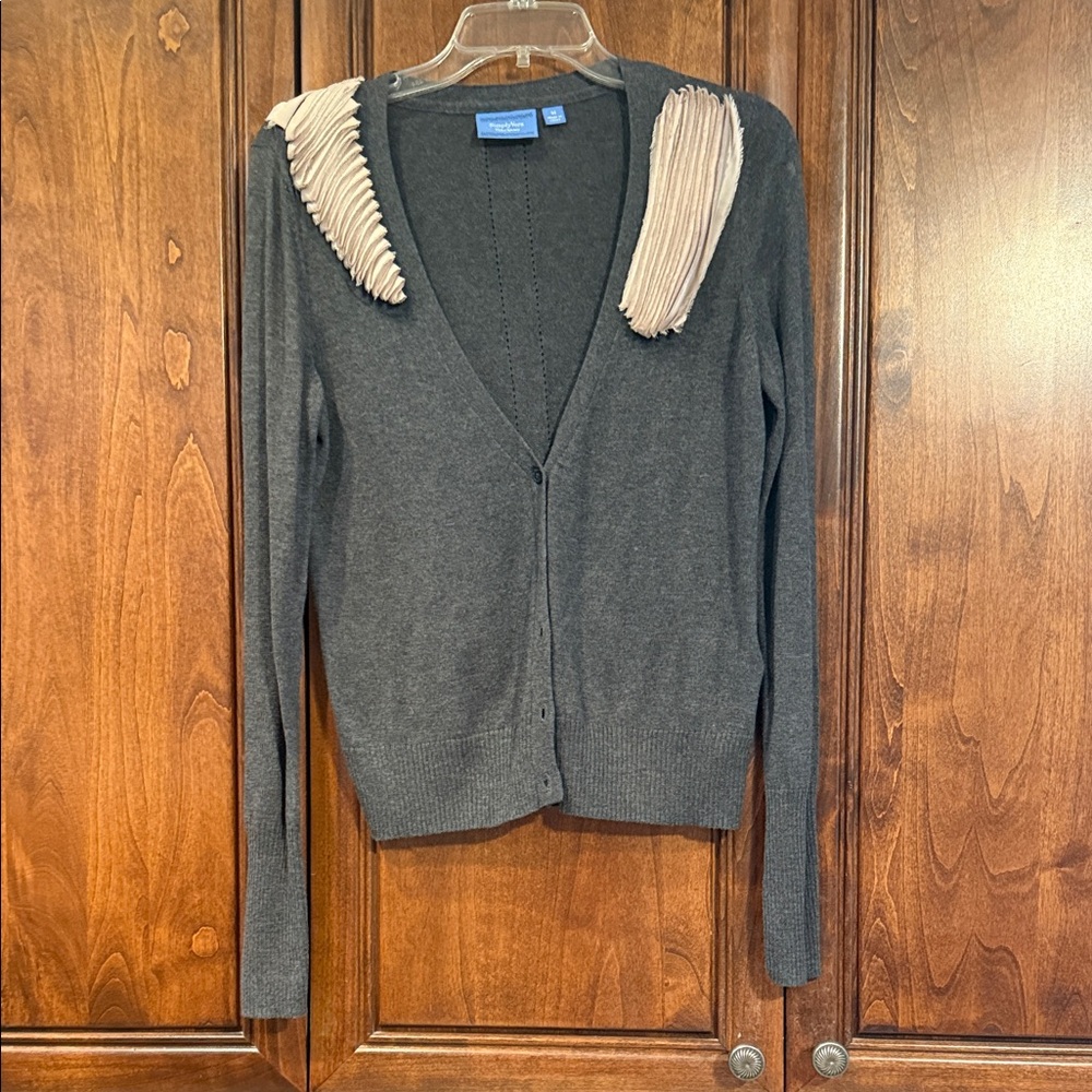 Vera Wang Gray Cardigan with Beige Accents